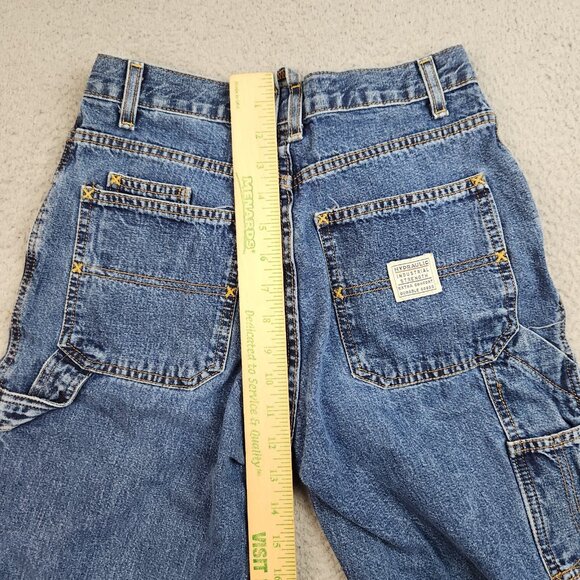 Y2K High Rise Baggy Denim Cargo Jeans Junior Sz 3/4 Utility Pocket Skate Trouser - Picture 12 of 12